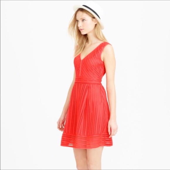 J. Crew Factory Dresses & Skirts - J Crew red striped eyelet dress size 8